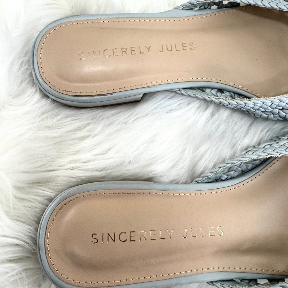 💖 Sincerly Jules Light Blue Pointed-Toe Woven Mules Sz 9 - Picture 3 of 11